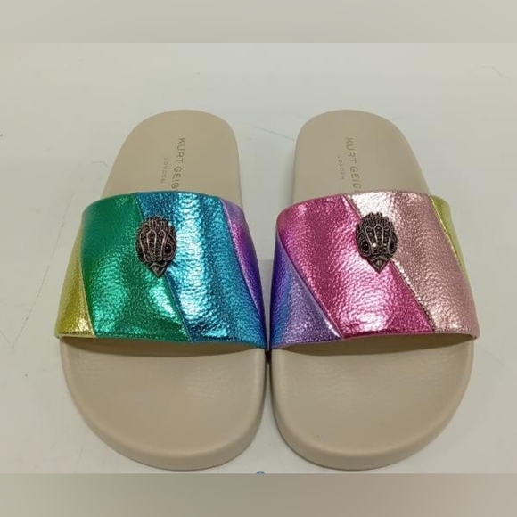 NEW Kurt Geiger London Designer Rainbow Meena Eagle Multicolor Slides Sandals 7 - Picture 2 of 6